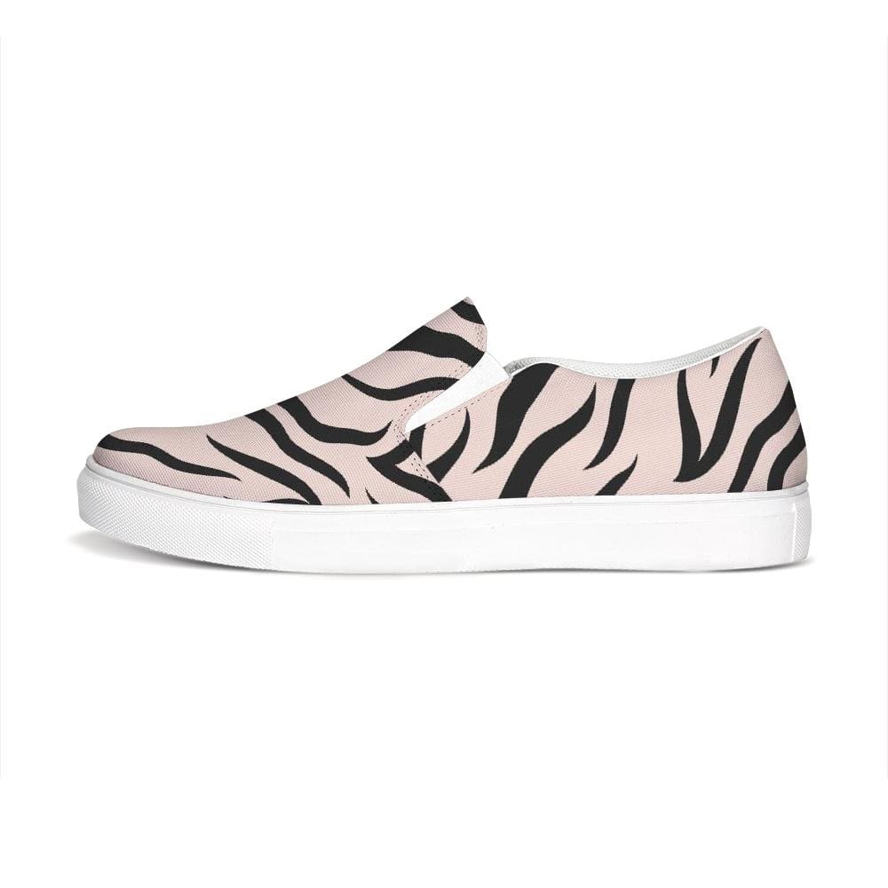 Womens Sneakers - Pink and Black Zebra Stripe Canvas Sports Shoes / Slip-on by inQue.Style