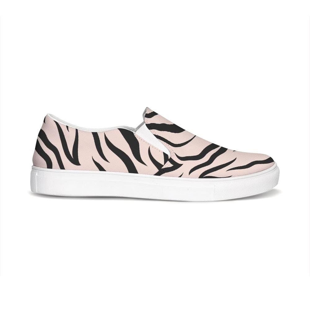 Womens Sneakers - Pink and Black Zebra Stripe Canvas Sports Shoes / Slip-on by inQue.Style