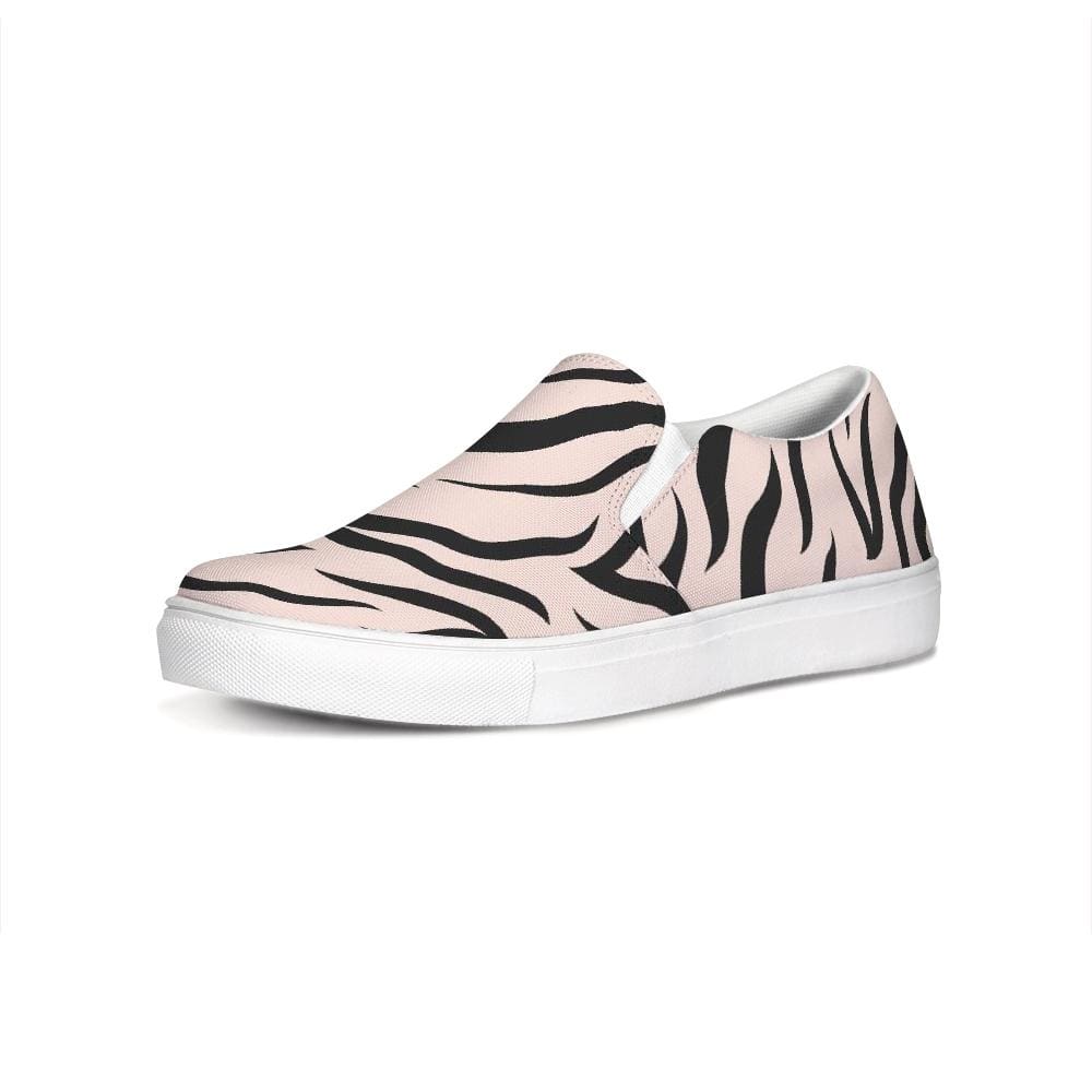 Womens Sneakers - Pink and Black Zebra Stripe Canvas Sports Shoes / Slip-on by inQue.Style