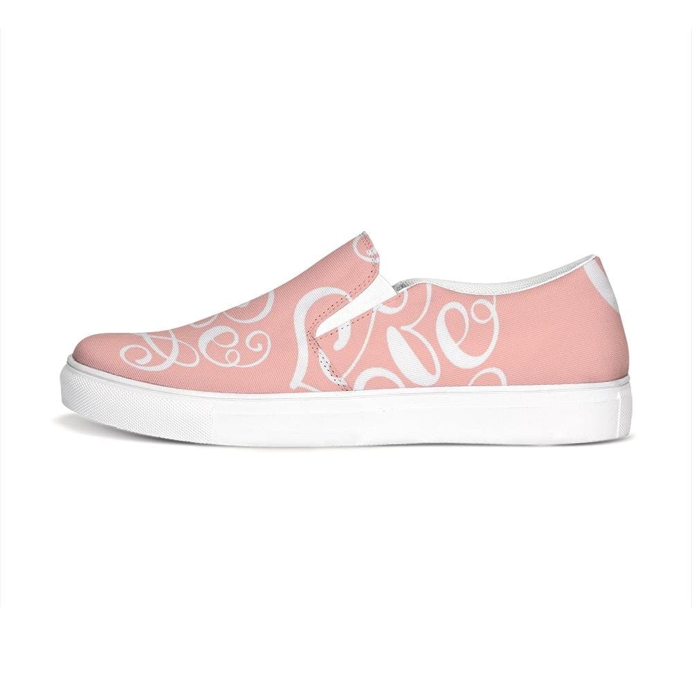 Womens Sneakers - Pink and White Love Print Low Top Slip-on Canvas Shoes by inQue.Style