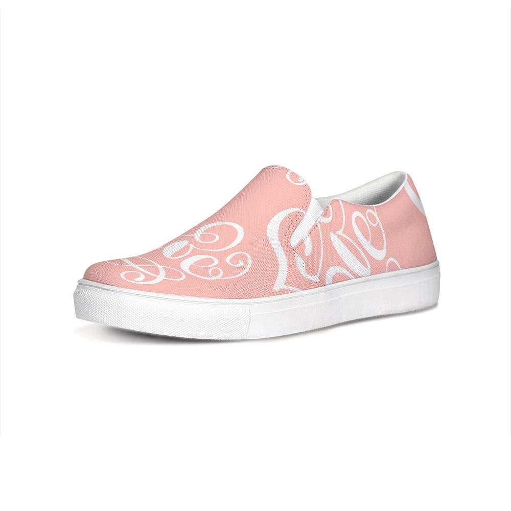 Womens Sneakers - Pink and White Love Print Low Top Slip-on Canvas Shoes by inQue.Style