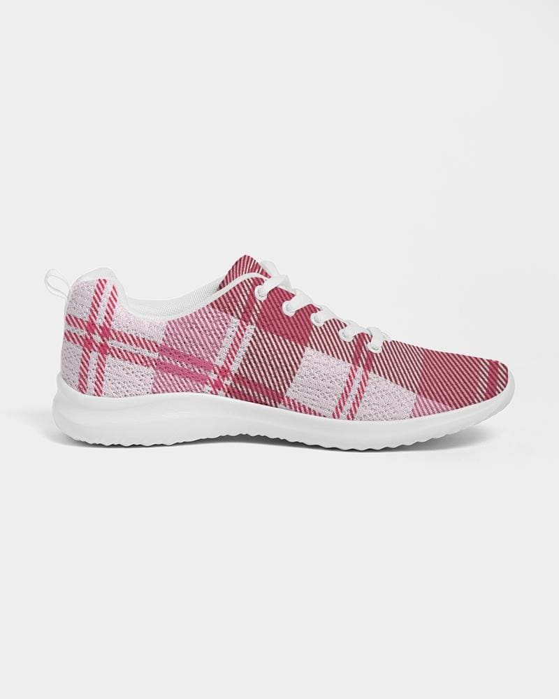 Womens Sneakers - Pink and White Plaid Running Sports Shoes by inQue.Style