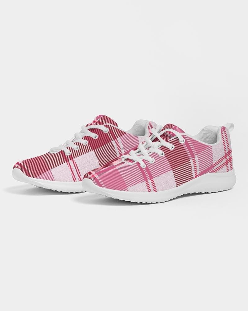 Womens Sneakers - Pink and White Plaid Running Sports Shoes by inQue.Style