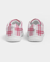 Womens Sneakers - Pink and White Plaid Running Sports Shoes by inQue.Style