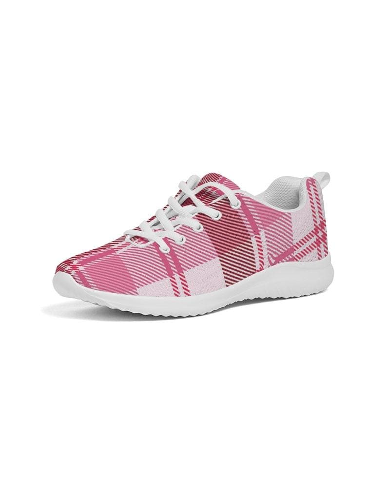 Womens Sneakers - Pink and White Plaid Running Sports Shoes by inQue.Style