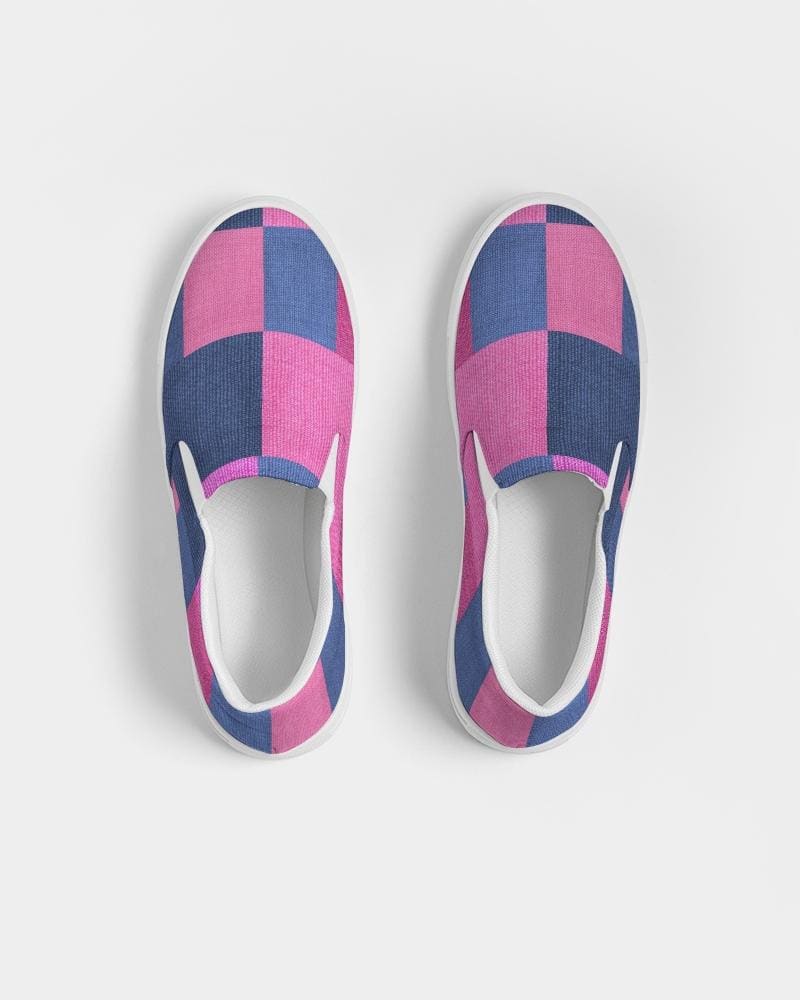 Womens Sneakers - Pink & Blue Geometric Print Slip-on Canvas Shoes by inQue.Style