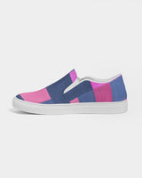 Womens Sneakers - Pink & Blue Geometric Print Slip-on Canvas Shoes by inQue.Style