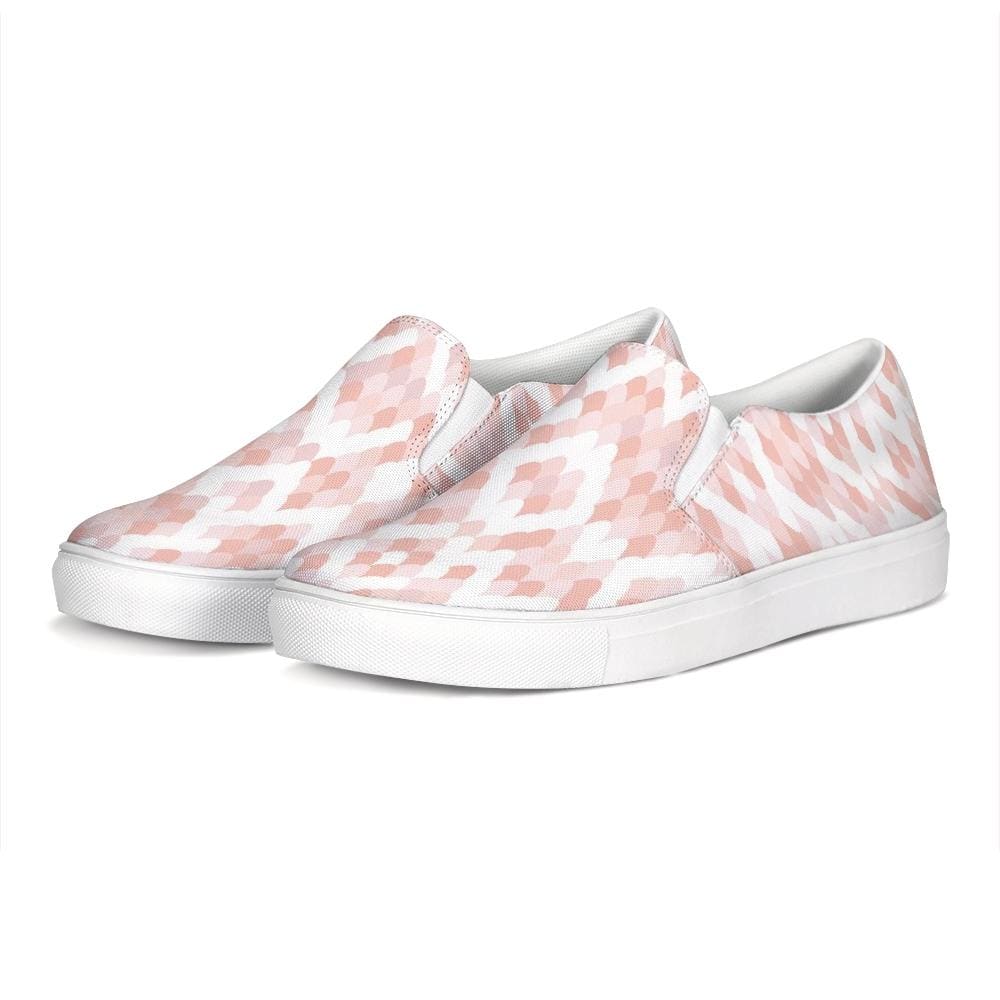 Womens Sneakers - Pink & White Low Top Slip-on Canva Shoes by inQue.Style