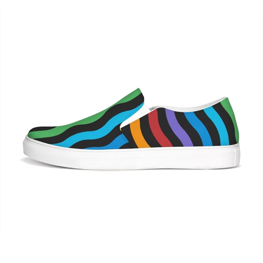 Womens Sneakers - Rainbow Stripe Style Canvas Sports Shoes / Slip-on by inQue.Style