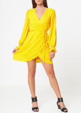 Smocked Bell Sleeve Wrap Dress in Yellow by Shop at Konus