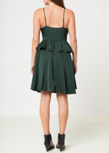 Deep V-neck Ruffle Baby Doll Dress In Hunter Green by Shop at Konus