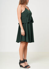 Deep V-neck Ruffle Baby Doll Dress In Hunter Green by Shop at Konus