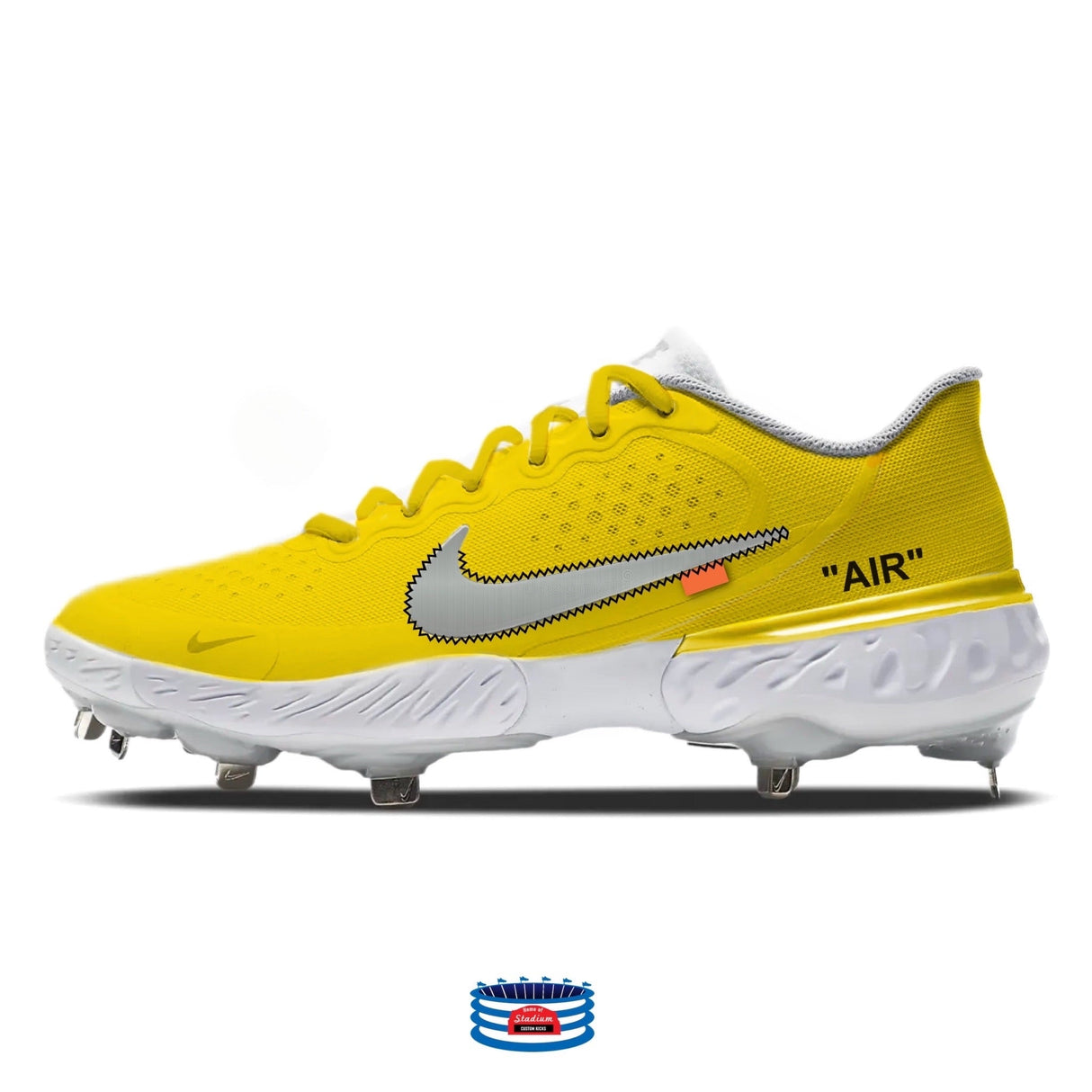 "Yellow Force OW" Nike Alpha Huarache Elite 3 Low Cleats by Stadium Custom Kicks