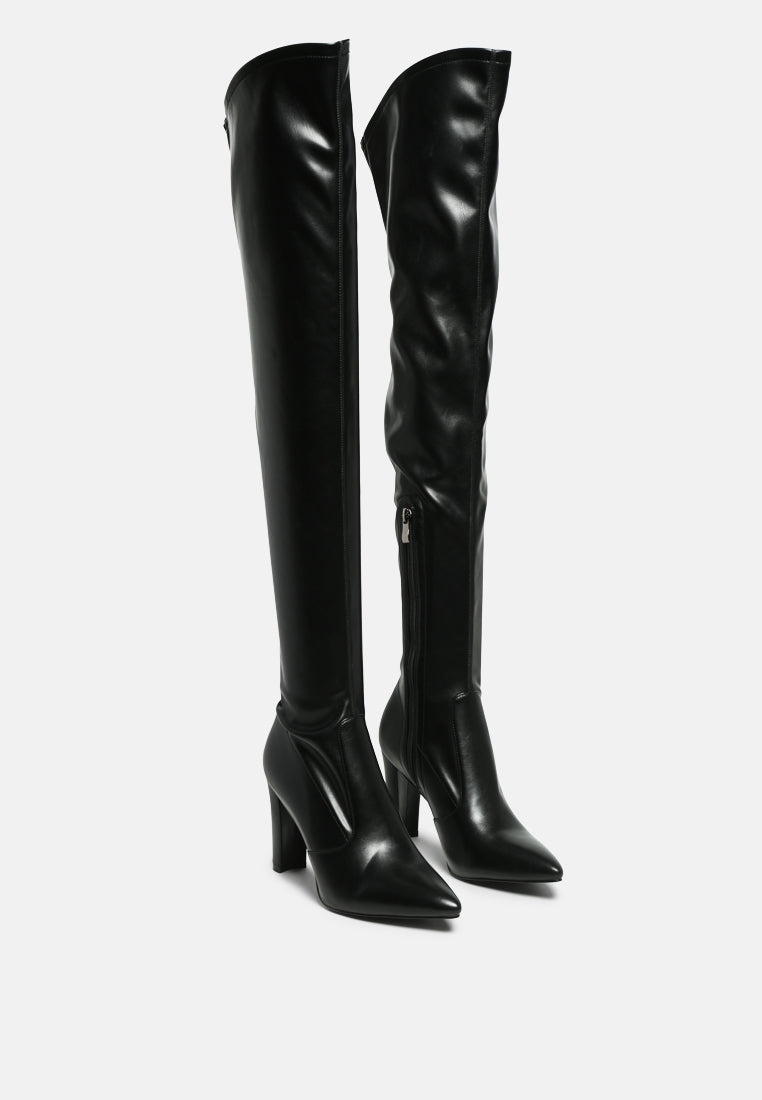 zade thigh high long boots in stretch patent pu by London Rag