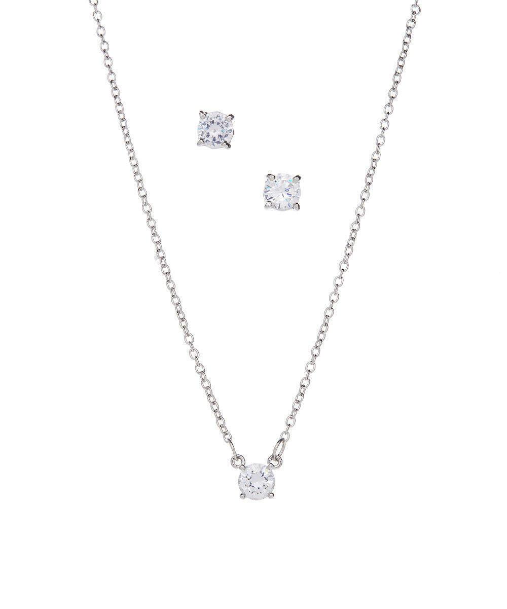 White Gold Cubic Zirconia Necklace and Earring Set for Women by Hollywood Sensation®