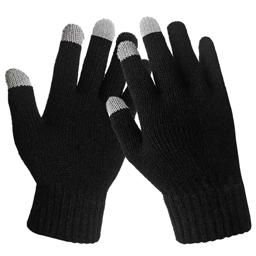 Unisex Touch Screen Gloves Full Finger Winter Warm Knitted Gloves For Warmth Running Cycling Camping Hiking - Black