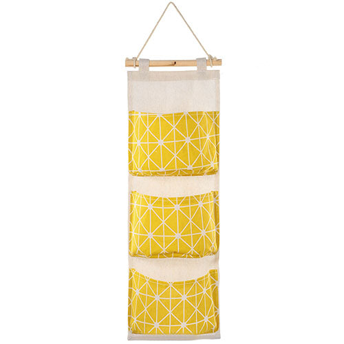 Wall Mounted Storage Bag Door Closet Hanging Storage Bag Organizer Waterproof 3 Pockets Pouch - Yellow