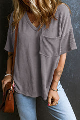 Textured V-Neck Dropped Shoulder T-Shirt