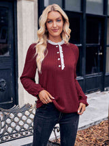 Half-Snap Lace Trim Top