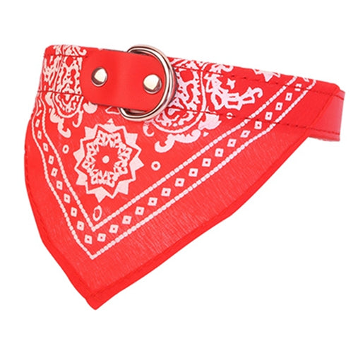 Adjustable Bandana Leather Pet Collar Triangle Scarf - Red