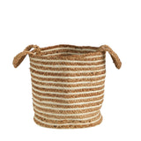 14” Boho Chic Basket Natural Cotton and Jute, Handwoven Stripe with Handles by Nearly Natural - Vysn