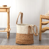 14” Boho Chic Basket Natural Cotton and Jute with Handles by Nearly Natural - Vysn