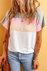 Color Block Round Neck Short Sleeve T-Shirt