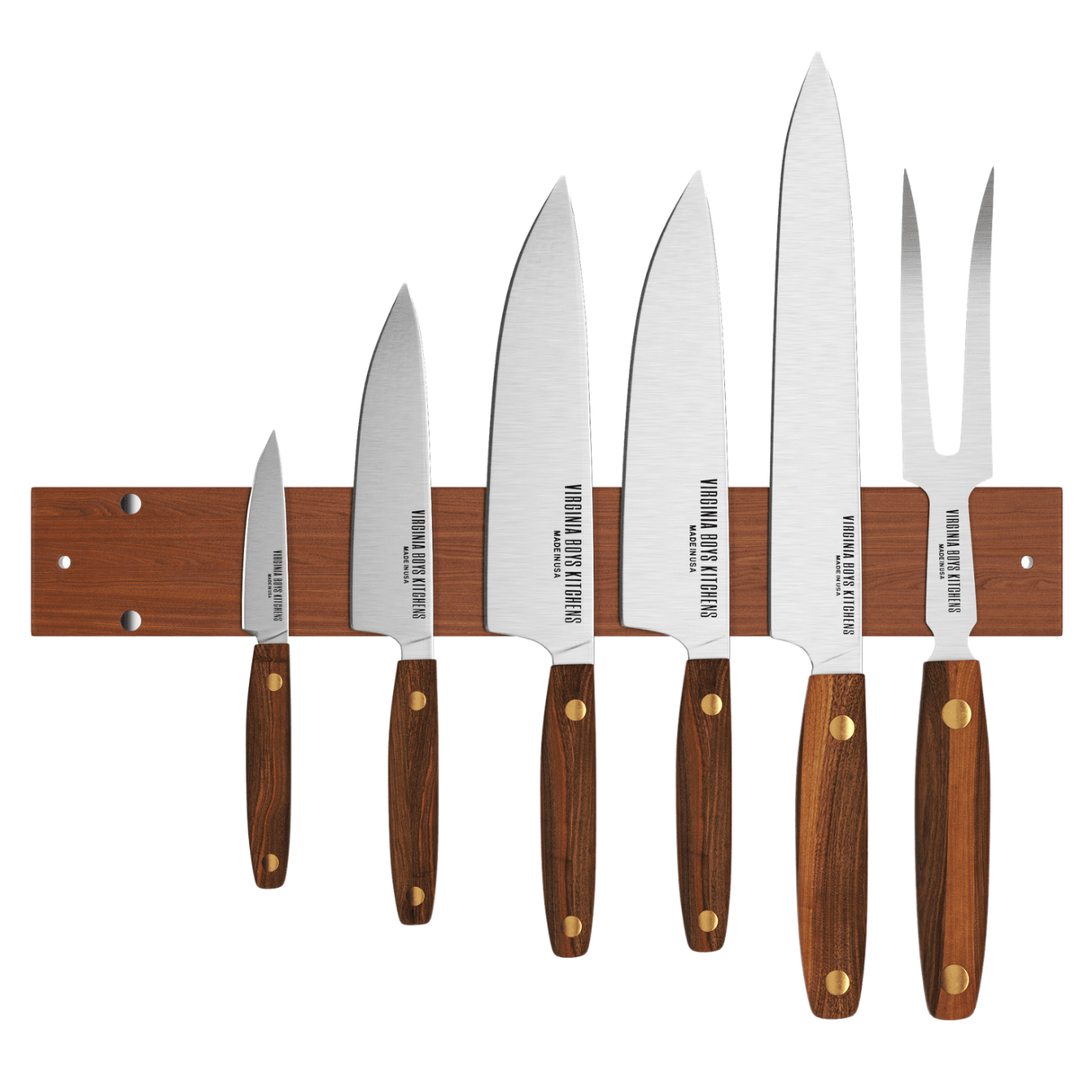 16" Wall Mounted Magnetic Walnut Wood Knife Rack - Holds 7 Knives by Virginia Boys Kitchens - Vysn