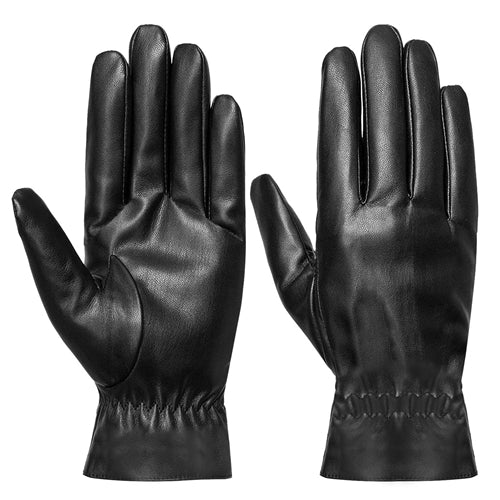 Unisex Leather Winter Warm Gloves Outdoor Windproof Soft Gloves Cycling Skiing Running Cold Winter Gloves - Black - XL