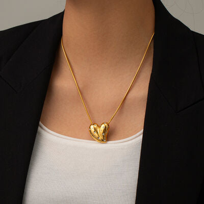 Inlaid Zircon Heart Stainless Steel Necklace