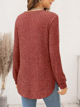 Ribbed Round Neck Long Sleeve T-Shirt