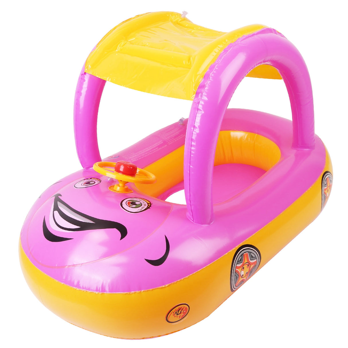 Baby Inflatable Pool Float Car Shaped Toddler Swimming Float Boat Pool Toy Infant Swim Ring Pool with Sun Protection Canopy for 1-3 Year-Old Kids Infa - Pink