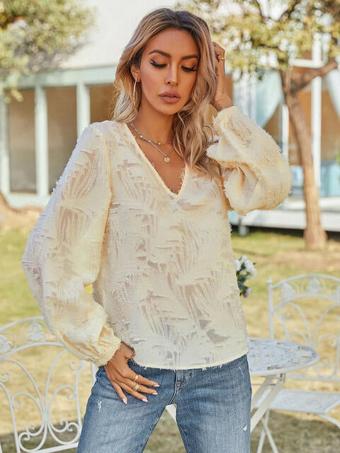 V-Neck Long Sleeve Blouse