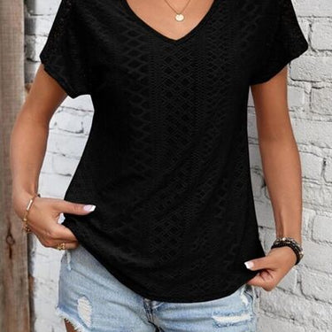 Eyelet V-Neck Short Sleeve T-Shirt