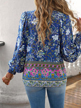 Bohemian Tie Neck Lantern Sleeve Blouse