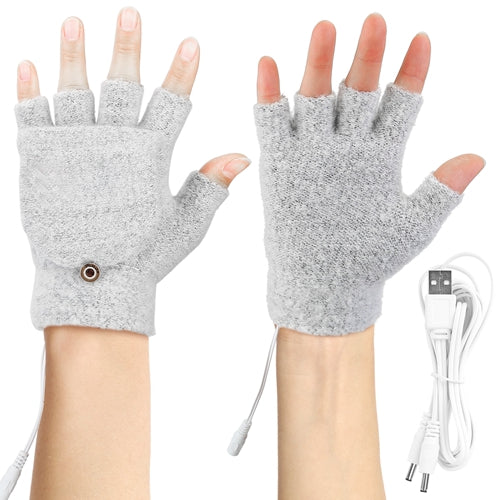 USB Wool Heated Gloves Mitten Half Fingerless Glove Electric Heated Gloves for Laptop PC - Gray