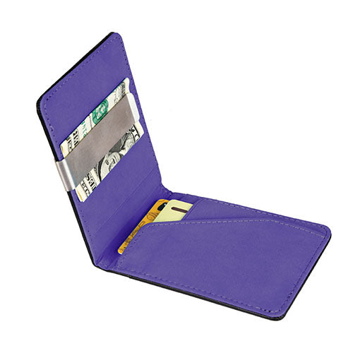 Unisex PU Leather Wallet RFID Blocking Slim Bifold Credit Card Holder with Money Clip - Purple