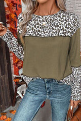 Leopard Waffle-knit Long Sleeve T-Shirt