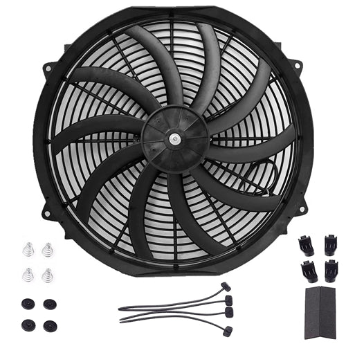 16 Inch Electric Radiator Cooling Fan 12V 120W 10 Blades Car w/ Mounting Kit - Black