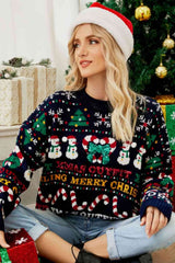 Christmas Print Crewneck Dropped Shoulder Sweater