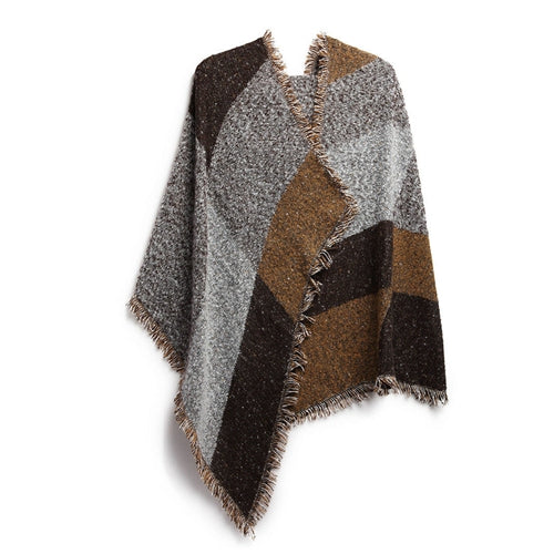 Women Winter Warm Scarf 74.8x25.6In Long Soft Knitted Shawl Extra Thick Plaid Blanket Wrap Cape - Coffee