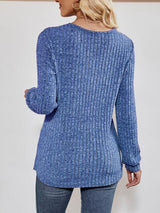 V-Neck Ribbed Long Sleeve Top