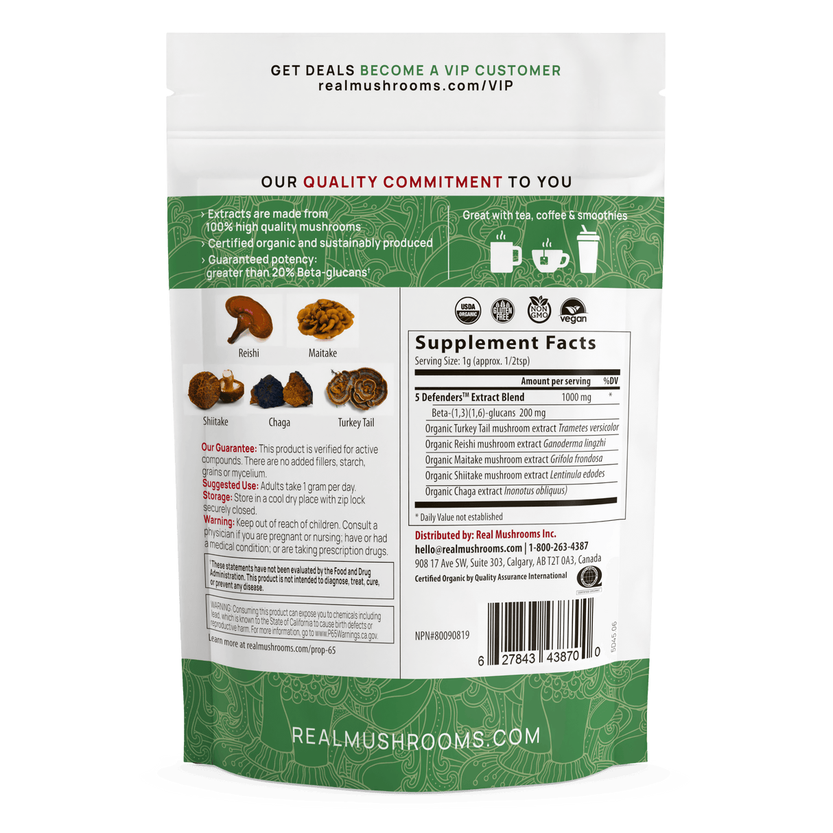 5 Defenders Organic Mushroom Complex – Bulk Powder by Real Mushrooms - Vysn