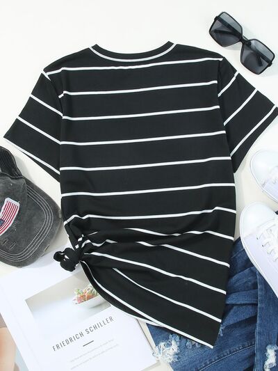 Striped Round Neck Short Sleeve T-Shirt