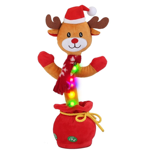 Kid Electric Dance Toy Christmas Elk Snowman Senior Penguin Plush Toy Interactive Sing Song Whirling Mimicking Recording Light up Toy - Elk