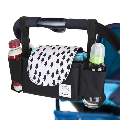 Stroller Organizer Bag 6 Pockets Baby Trolley Bag with Cup Holder for Paper Tissue Diaper Phone Snacks Baby Cream - Black