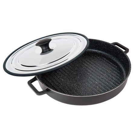 Nonstick Stovetop Oven Grill Pan & Stainless Steel Lid, Black 12" (30cm) - Black - Vysn