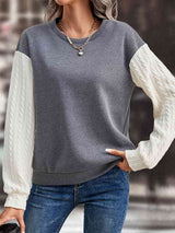 Contrast Round Neck Drop Shoulder Sweatshirt