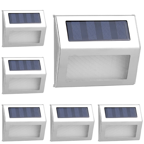 6Packs Solar Step Lights Stainless Steel Outdoor Solar Deck Lights LED Fence Lamp for Outside Garden Backyard Patio Stair Wall - White