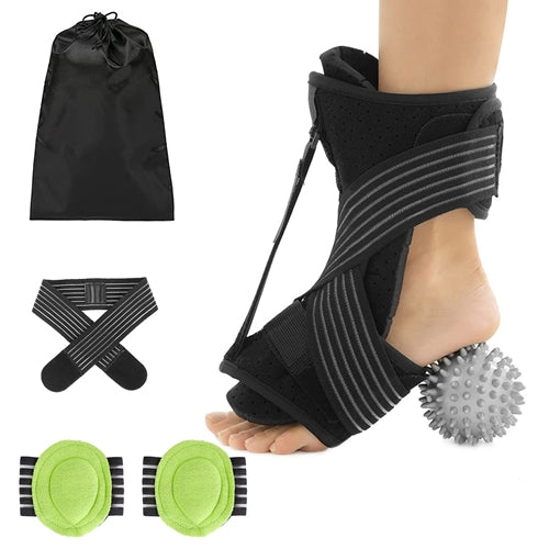 Plantar Fasciitis Night Splint Adjustable Foot Orthotic Brace Support Achilles Tendonitis Ankle Pain Relief Hard Spiky Massage Ball 2 Arch Support Ban - Black